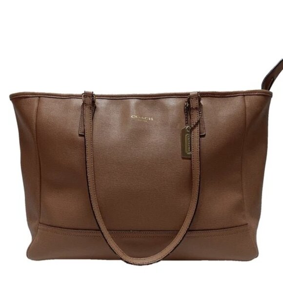 Coach Handbags - Coach East West City Tote Bag F23576 Tan Beige Saffiano Leather Shoulderbag GUC